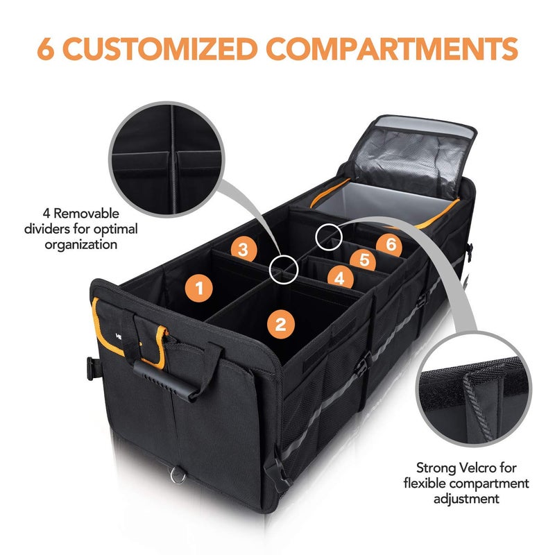 HEYTRIP Large Trunk Organizer With Built-in Leakproof Cooler Bag, 2 Tie-Down Straps, 4 Removable Dividers, Foldable Cover, Built with 2mm PE Board - Image 5